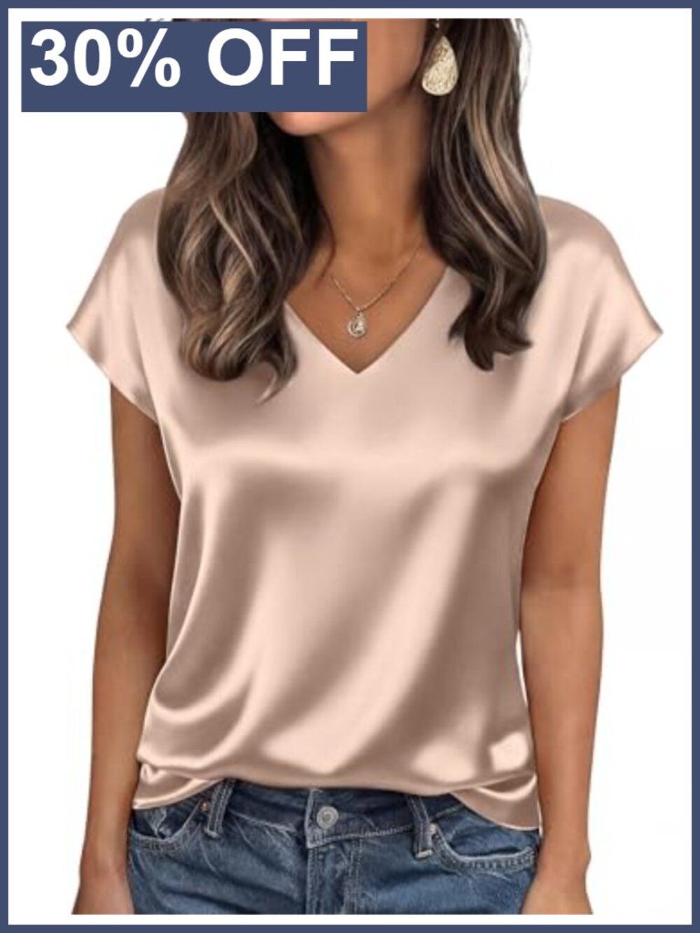 Womens Satin Cap Sleeve V Neck Blouse Business Casual Top